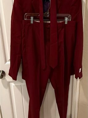 OppoSuits Men's Burgundy Pantsuit with Matching Tie